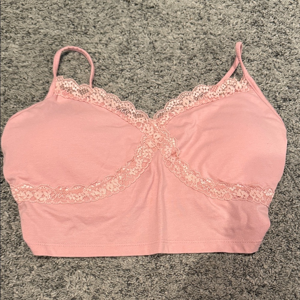 Lace Trim Pink Bralette
